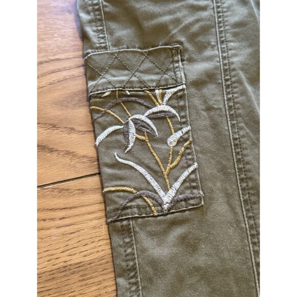 Anthropologie Women  Austen Embroidered Green Floral Cargo Skinny Pants Size 26 - Picture 7 of 16